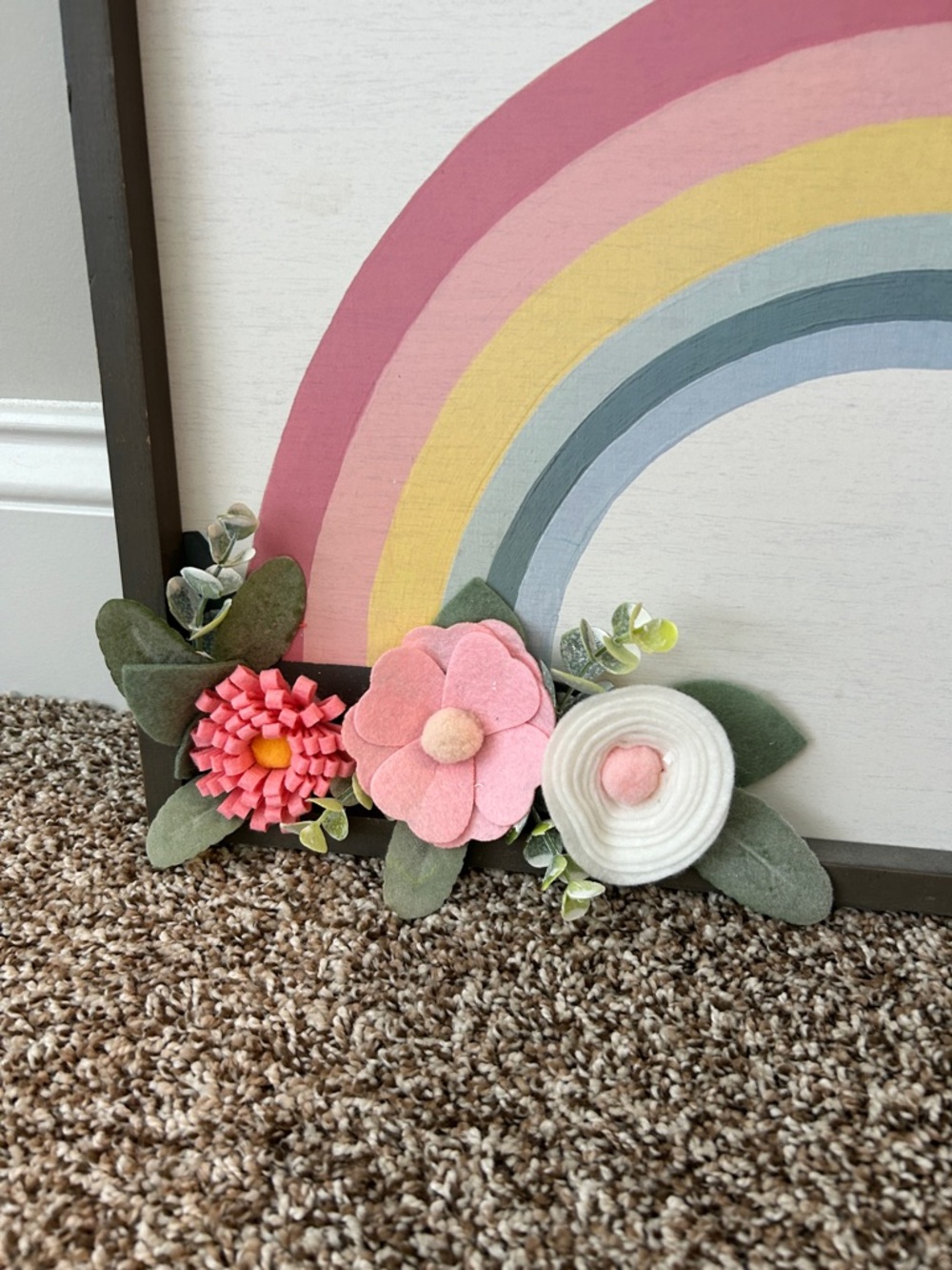 Rainbow Wall Art with Felt Flower Accents - Picture 2 of 10